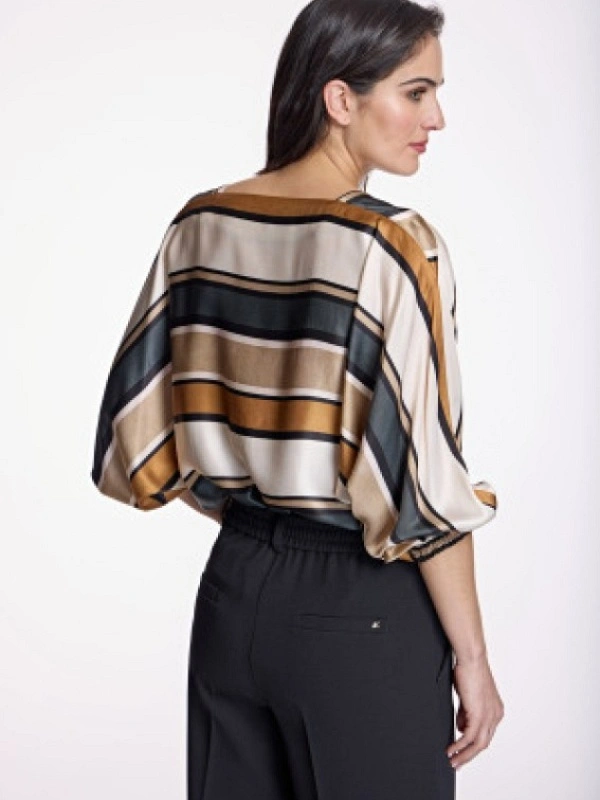 BLUSA RAYAS MARRONES RASO BOLSILLO