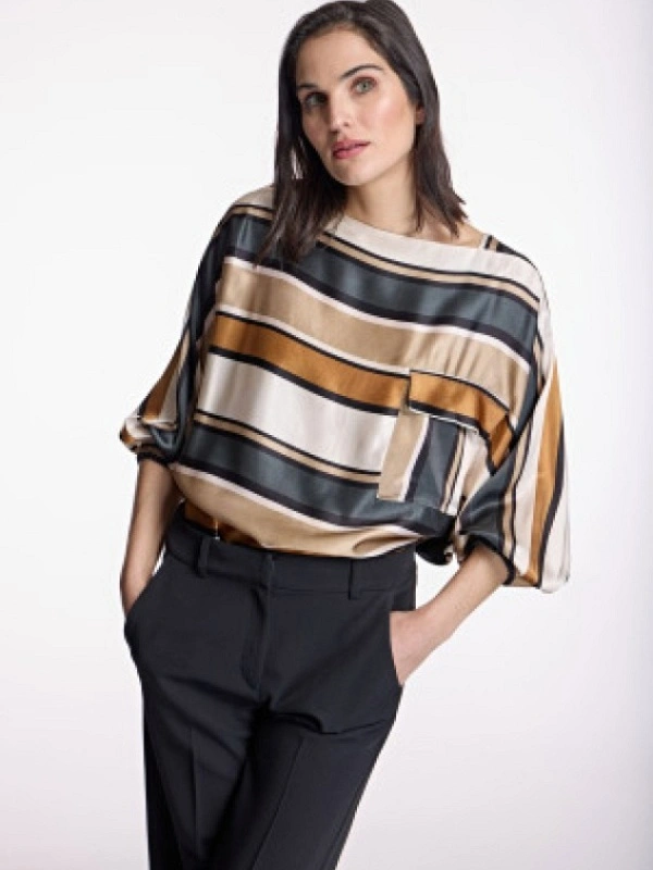 BLUSA RAYAS MARRONES RASO BOLSILLO