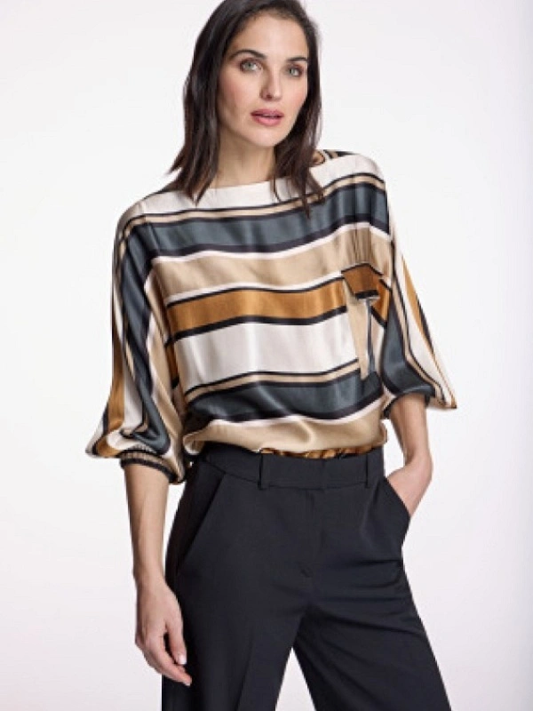 BLUSA RAYAS MARRONES RASO BOLSILLO