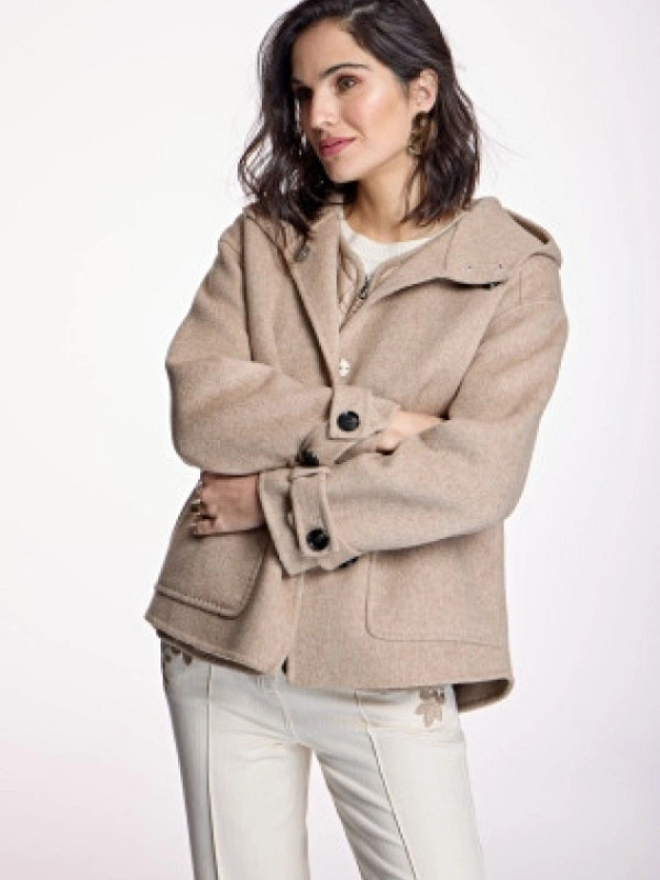 PARKA PAÑO BEIGE CAPUCHA AC